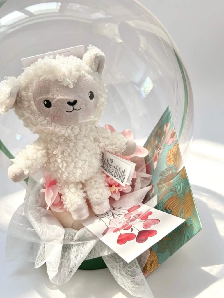 Mini Bubble Bouquet mit Stofftier für Babys